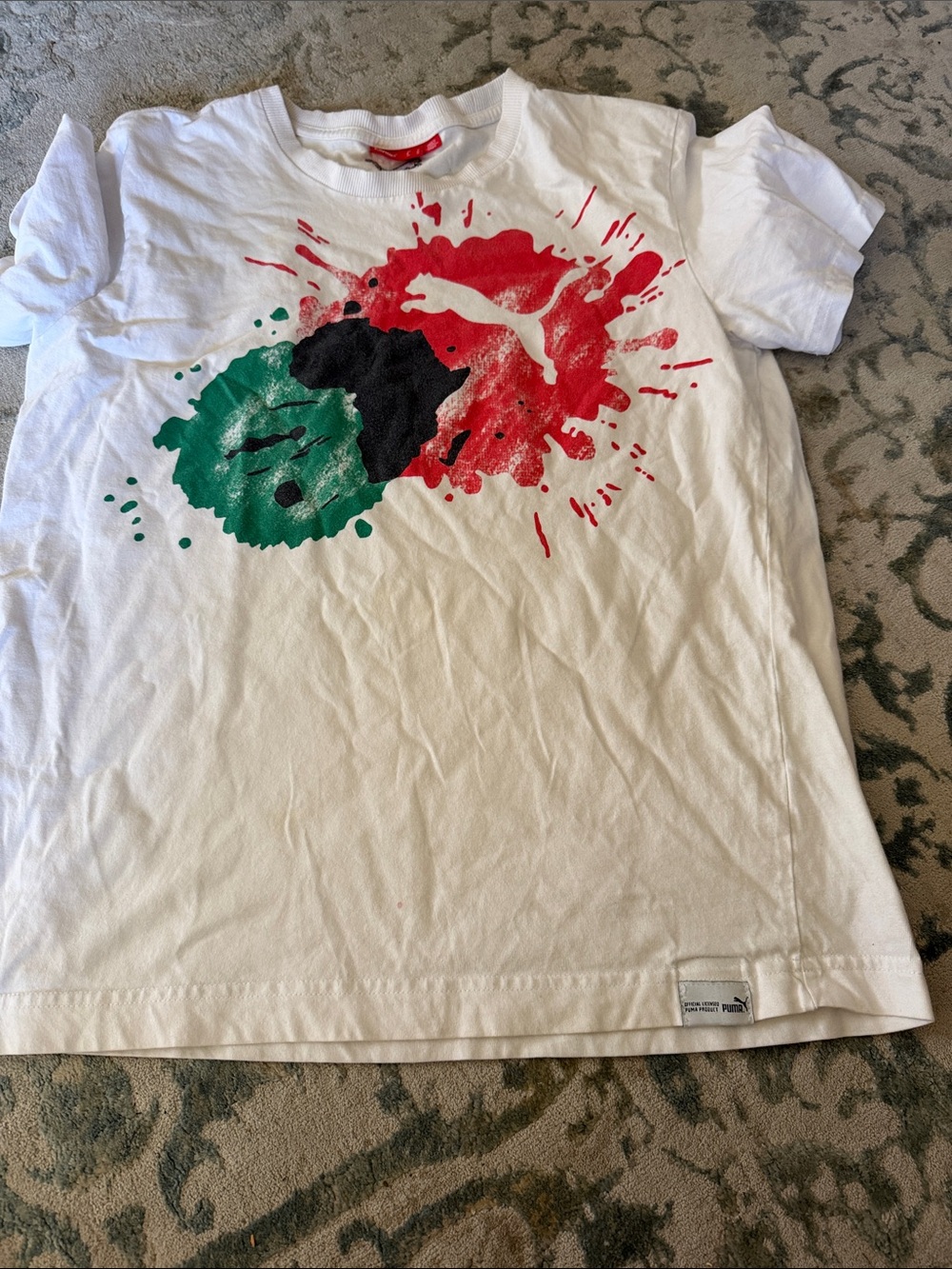 Puma White Tee with Red, Green & Black Paint Splash